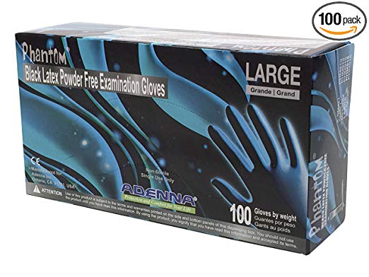 Adenna Phantom  6 mil Latex Powder Free Exam Gloves (Black, Large) Box of 100