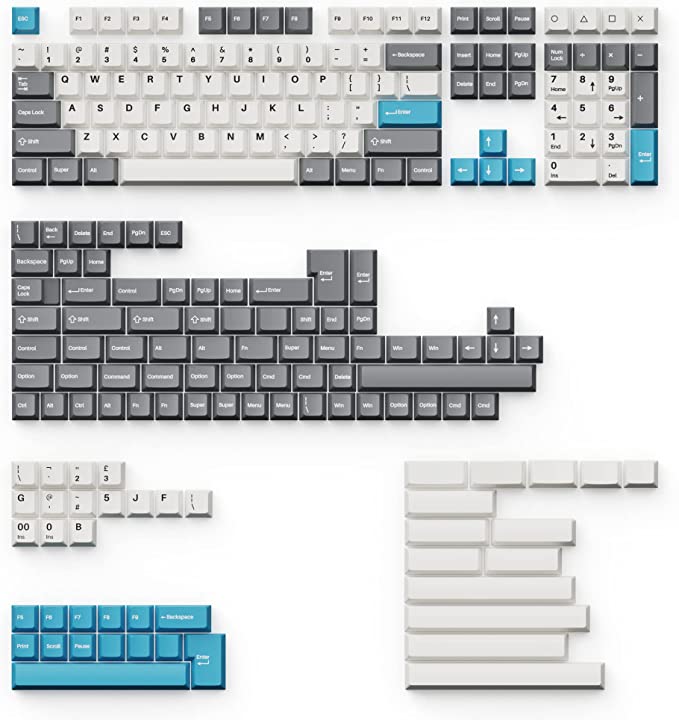 Keychron Double Shot Cherry PBT Keycap Full Keycap Set (219 Keys) - Grey White and Blue