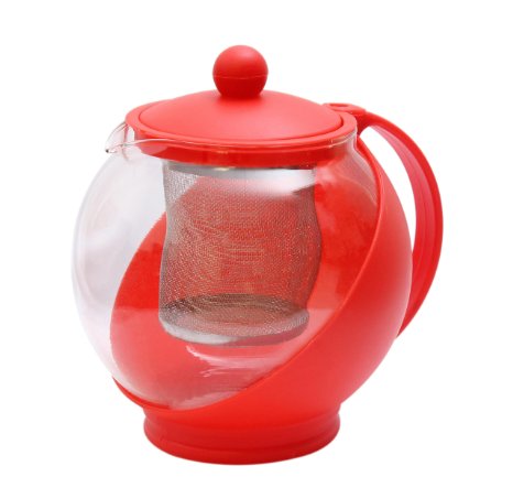 Fu Global Best Value Economic Tea Maker with Removable Infuser, Safe Glass Pot Body, Plastic Handle, Easy To Clean (RED)
