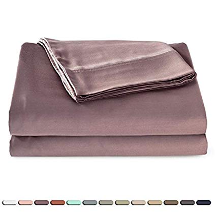 Luxury Quality Silky Soft 100% Bamboo-Derived Rayon Bed Sheet Set Queen 4 Pieces (1 Deep Pocket Fitted Sheet, 1 Flat Sheet, 2 Pillowcases) Hypoallergenic Breathable Durable Solid Grape Purple Bedding