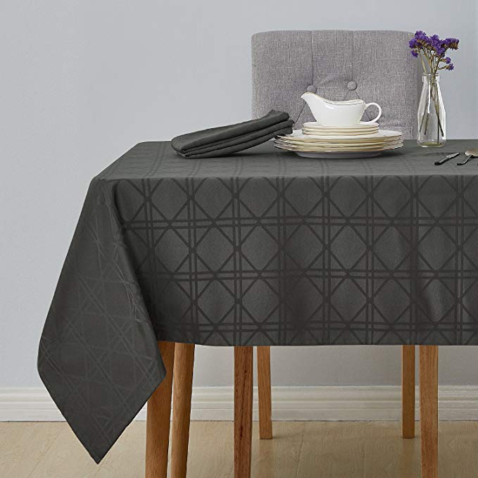 Deconovo Decorative Jacquard Tablecloth with Geometric Patterns Oblong Wrinkle Resistant and Waterproof Tablecloths for Kitchen 54 X 108 Inch Grey