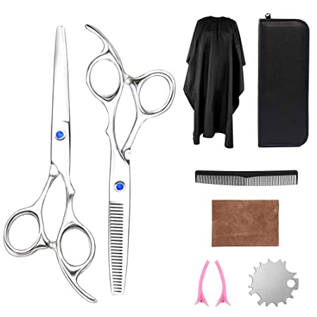 Professional Hair Scissors Kit, Stainless Steel Hair Cutting Thinning ScissorsBarber Shears Hairdressing Tool Set for Home, Salon, Barbers (sliver-pifeng)