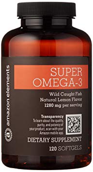 Amazon Brand - Amazon Elements Super Omega-3, Natural Lemon Flavor, 1280 mg per Serving, 120 Softgels, 2 Month Supply