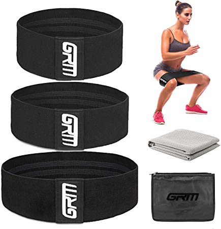 GRM Set of 3 Hip Resistance Bands for Legs and Butt, Exercise Bands Thigh Workout Bands Fitness Circle Booty Loop Bands Fabric Bands Sports Bands for Hips