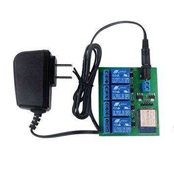 ESP-32S ESP32S 4 Channel Wifi Bluetooth Relay Module 6V 0.6A Adapter US Plug for IOT Switch Garage DIYmall