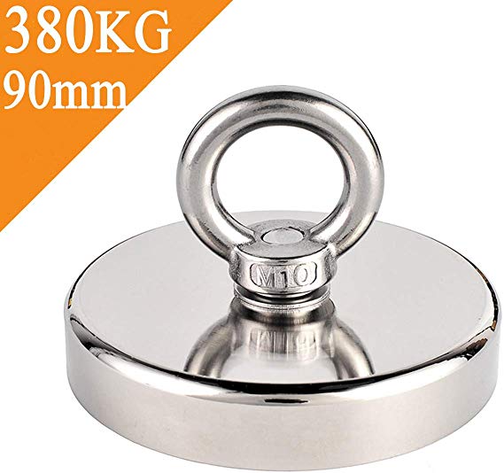 Uolor 380KG Pulling Force Round Neodymium Fishing Magnet, N52 Magnetic Grade Super Powerful Neodymium Magnet Great for Magnet Fishing and Retrieving in River, Diameter 90mm