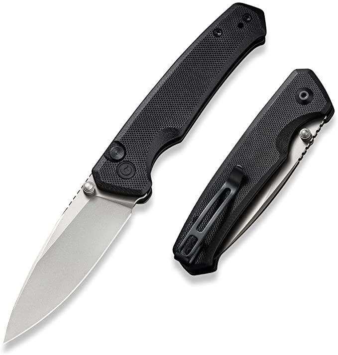 CIVIVI Altus Pocket Folding Knife with Button Lock and Thumb Stud Opener, 2.97" Nitro-V Silver Bead Blasted Blade Black G10 Handle C20076-1