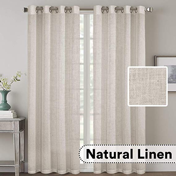 H.VERSAILTEX Elegant Natural Linen Blended Energy Efficient Light Filtering Curtains/Angora Nickel Grommet Curtains Window Treatments Panels/Drapes for Livingroom (Set of 2, 52" x 96")