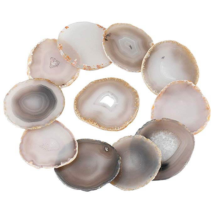 rockcloud 10 Pcs Agate Light Table Slices, Healing Crystals Geode Stones,Irregular Home Decoration Jewelry Making,Round,Natural