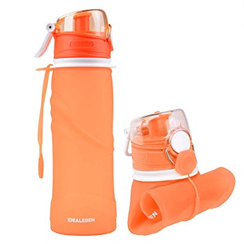 Water Bottle, Idealeben 750 ml Collapsible Silica Gel Water Bottle BPA Free FDA Approved Foldable Leak Proof Sports Bottle