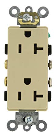 Leviton 16342-I 20-Amp, 125-Volt, Decora Plus Duplex Receptacle, Straight Blade, Commercial Grade, Self Grounding, Ivory