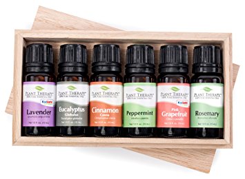 Plant Therapy Essential Oil Sampler Gift Set #2 in Wooden Box. Includes: Lavender, Eucalyptus, Cinnamon Cassia, Peppermint, Rosemary and Grapefruit. 10 mL (1/3 Ounce) each.