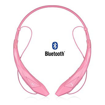 TryAce® Wireless Stereo Bluetooth 4.0 Headsets Headphones Music Stereo Vibration Neckband Style with Microphone iPhone,Samsung,Android Cellphones Enabled Bluetooth Device (Pink)