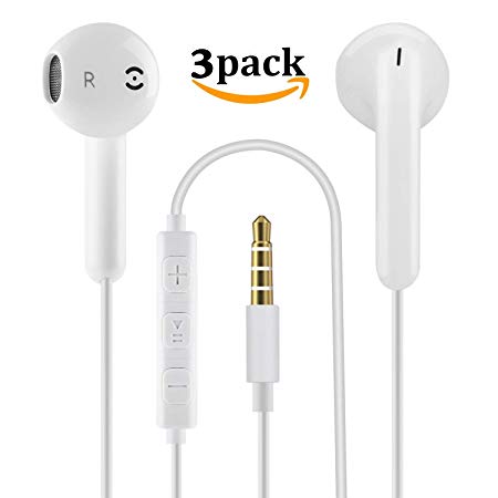 3Pack Earphones In Ear Headphones Wired Earbuds Noise Isolating Headset With Microphone remote sound control Compatible With iPhone ipad ipod Samsung Huawei Android Smartphones Tablets and more