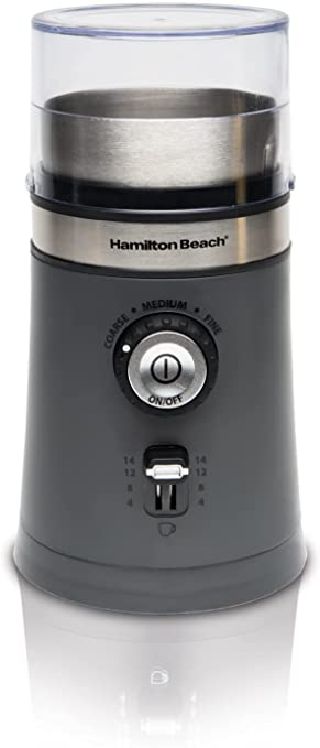 Hamilton Beach Electric Coffee Grinder for Beans, Spices and More, with Multiple Grind Settings for up to 14 Cups, Removable Stainless Steel Chamber, Grey (80396C)