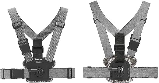 TELESIN Chest Strap Mount, Front & Back Video Angle Harness Wearing Belt Mount for GoPro Max Hero 10 9 8 7 6 5 Black Session, Insta360 One R One X2, DJI Osmo Action 2 Camera Accessories