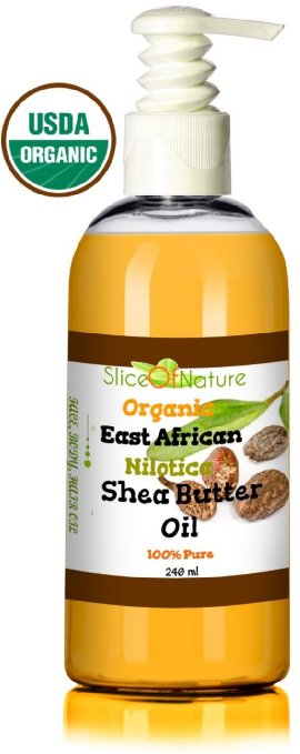 Organic Shea Butter Oil - Shea Oil Nilotica Rare East African Shea Butter Pure By Slice Of Nature - Natural Shea Butter Lotion Shea Butter for Hair Face Body USDA Certified 8 ounces