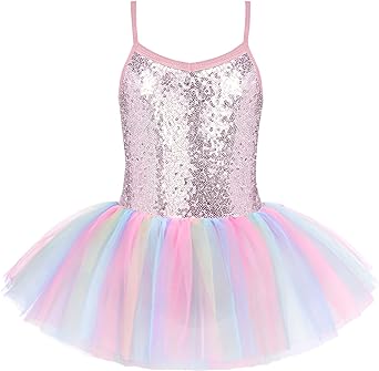Arshiner Little Girls Sparkly Sequin Ballet Skirted Leotards Tutu Dress Ballerina Sleeveless Dance Outfits for Kids
