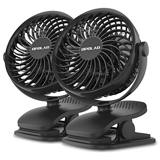 OPOLAR Rechargeable Clip on Fan, USB or Battery Operated Small Fan with 4 Speeds, 360 Degree Rotation, Quiet Desk Fan, Powerful Wind for Baby Stroller, Crib, Outdoor Activity, Home and Office-Two Pack