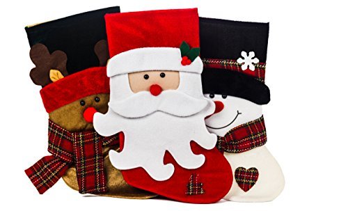 3 Pcs Set - Classic Christmas Stockings 18" Cute Santa's Toys Stockings - Santa & Friends