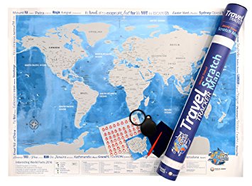 Deluxe Scratch Off World Map (32"x 23") - Unique Gift - Scratch Off USA by States - Includes Magnifying Glass, Practice Scratch Map, Scratch Tool, Sticker Set