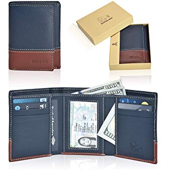 RFID Leather Trifold Wallets for Men - Handmade Slim Mens Wallet 6 Credit Card ID Window and Gift Box Secure by Estalon