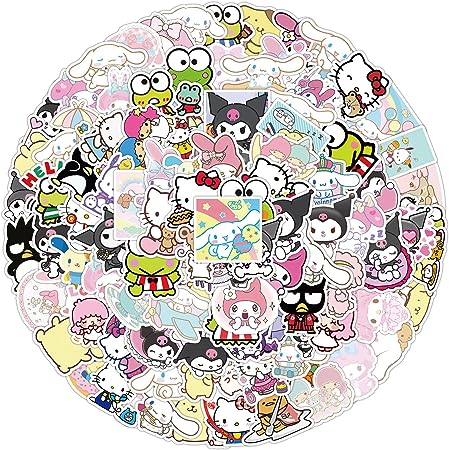 100Pcs Cartoon Animal Stickers for Kids Hello Kitty Stickers MyMelody&Kuromi Stickers Cinnamoroll Pompompurin Keroppi Pochaco Stickers Decals Assorteds Kawaii Sticker Packs for Girls Teens (Cute Cartoon)
