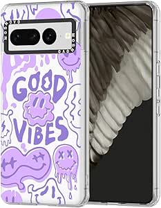 MOSNOVO Compatible with Google Pixel 7 Pro 5G Case, Good Vibes Clear Design Transparent Plastic Hard Back Case with TPU Bumper Protective Case Cover for Pixel 7 Pro