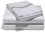 Pinzon Hotel Stitch 400-Thread-Count 100-Percent Egyptian Cotton Sateen Sheet Set Queen White with Silver Grey Stripes