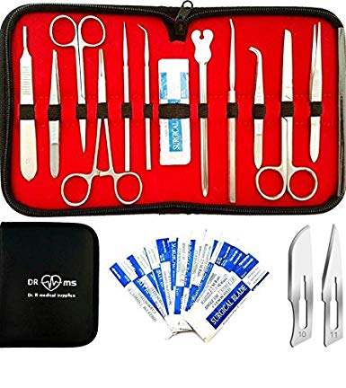 Dr. R Advanced Dissection Kit for Anatomy & Biology Lab- Pure Stainless Steel- for Students, Lab, Veterinary, Botany-11 Stainless Steel Instruments & 12 Bonus Scalpel Blades