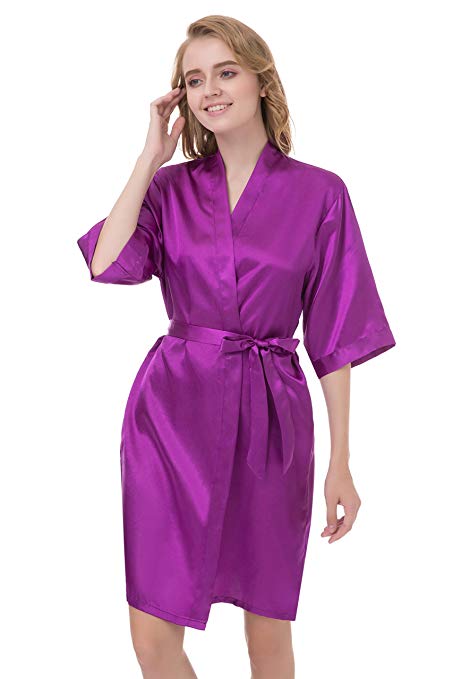gusuqing Women's Pure Color Short Kimono Robe Sleeve Bridesmaid Robe