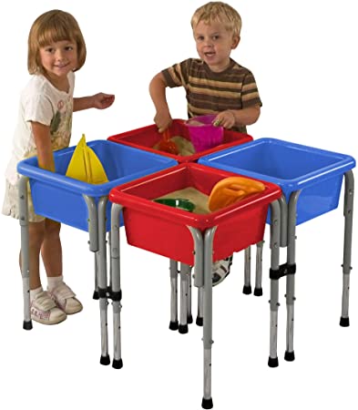 ECR4Kids Assorted Colors Sand and Water Adjustable Activity Play Table Center with Lids, Square (4-Station)