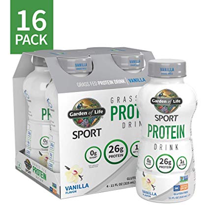 Garden of Life Sport Grass Fed Protein Shake, Vanilla Flavor - Ready to Drink Dairy Protein Shakes, 26g Clean Protein, Low Carb, 0g Sugar, Non-GMO & Gluten Free, 11 Fl Oz Protein Drinks (16 Pack)