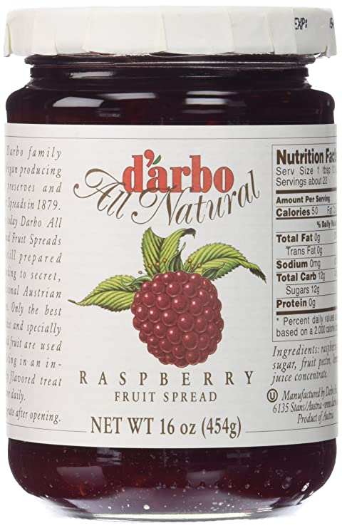 d'arbo All Natural Fruit Spread, Raspberry, 16 Ounce