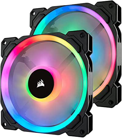 Corsair CO-9050074-WW LL Series LL140 RGB 140mm Dual Light Loop RGB LED PWM Fan 2 Fan Pack with Lighting Node Pro