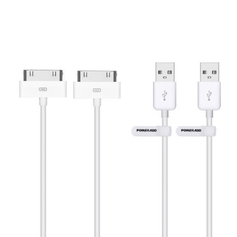 [Apple MFi Certified] Poweradd 2 Pack 30 Pin USB Charging and Sync Dock Connector Data Cable for iPhone 4S / 4, iPad 1 / 2 / 3, iPod Touch, iPod Nano - 4.0 Feet / 1.2 Meters (White)