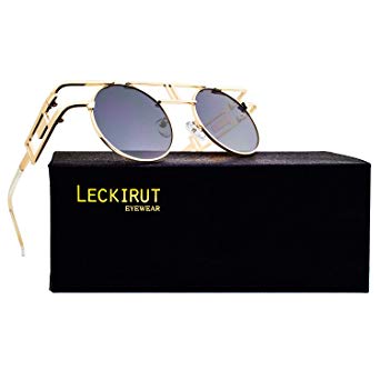 Leckirut Women Men Round Sunglasses Retro Vintage Steampunk Style Mirror Reflective Circle lens