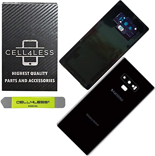 CELL4LESS Compatible Back Glass Door Cover Housing Installed Camera Frame, Lens Adhesive Replacement Samsung Galaxy Note 9 - Any Carrier - N960 (Black)