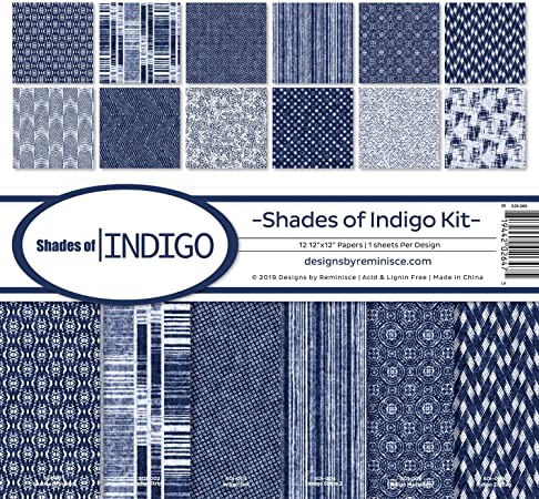 Reminisce Shades of Indigo Scrapbook Collection Kit, Multi Color Palette 12-x-12-Inch