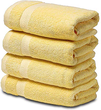 SEMAXE Premium Organic Cotton Hand Towels, 16”x 27”, Luxury Hotel & Spa (Yellow,4 Hand Towel)