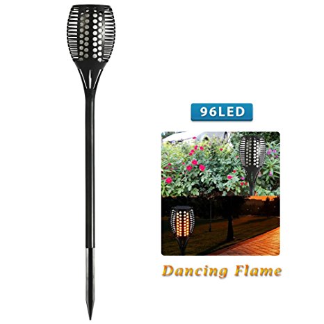 Weihao Solar Path Torches Lights Waterproof Dancing Flame Lighting 96 LED Flickering Tiki Torches Lights for Garden/Pathways/Yard (1 Pack)