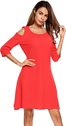 ACEVOG Women's Casual Short Sleeve A Line Cocktail Party Flared Midi Dress
