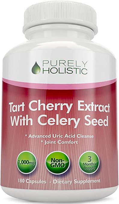 Tart Cherry Extract Capsules 1,000mg - 50% More 180 Capsules, 3 Month Supply - Blend with Tart Cherry and Celery Seed Powder - Powerful Antioxidant for Advanced Uric Acid Cleanse & Joint Support
