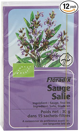 Floradix Organic Sage Herbal 15 Teabags (Pack of 6, Total 90 Teabags)