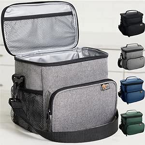 Gorilla Grip Reusable Insulated Lunch Bag, 15 Liter Large Capacity, Leakproof Soft Cooler Bags with Mesh Pockets, Lightweight Food Tote Box for Work Camping Picnic School, Keep Drinks Cold, Light Gray