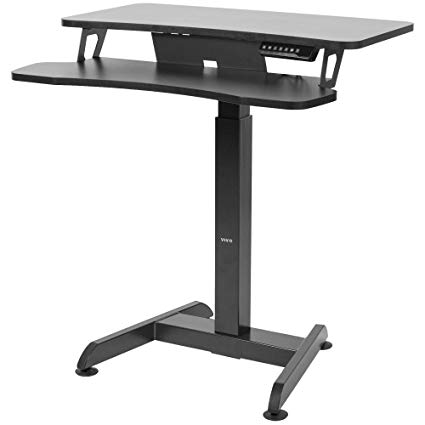 VIVO Black Electric Height Adjustable Two Platform Standing Desk Monitor Riser | Small Space Compact Dual Tiered Workstation 32” (DESK-V111B)