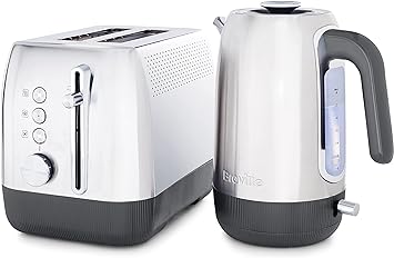 Breville Edge Stainless Steel Kettle & Toaster Set | 1.7 Litre, 3KW Electric Kettle with Still-Hot Illumination & 2-Slice High-Lift Toaster with Deep Slots | Brushed Stainless Steel (Silver)