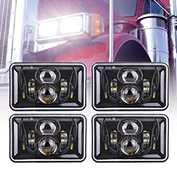 4pcs 60W Rectangular 4x6 Led Headlights Dot Approved H4656 H4651 H4652 H4666 H6545 Headlight Replacement for Freightliner Peterbilt Kenworth Chevrolet Oldsmobile Cutlass Trucks - Black