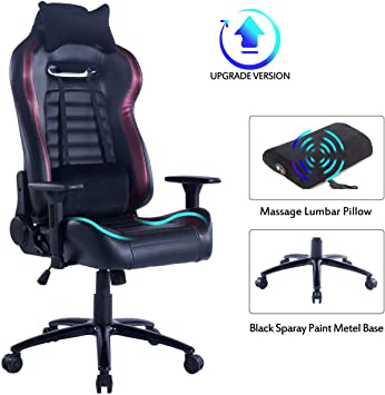 Blue Whale Gaming Chair PC Computer Chair with Footrest Ergonomic Video Game Chair High Back Racing Gamer Chair Reclining Leather Office Chair with Headrest and Lumbar Support (8301Wine-1)