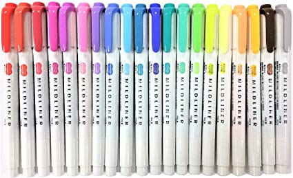 Zebra Mildliner Soft Color Double-Sided Highlighter Pens 20 Color Set(Standard 15 Color   New Sunny 5 Color) with Original Vinyl Pen Case